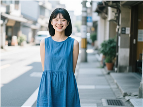 小镇街头灿烂笑脸亚洲美女图片